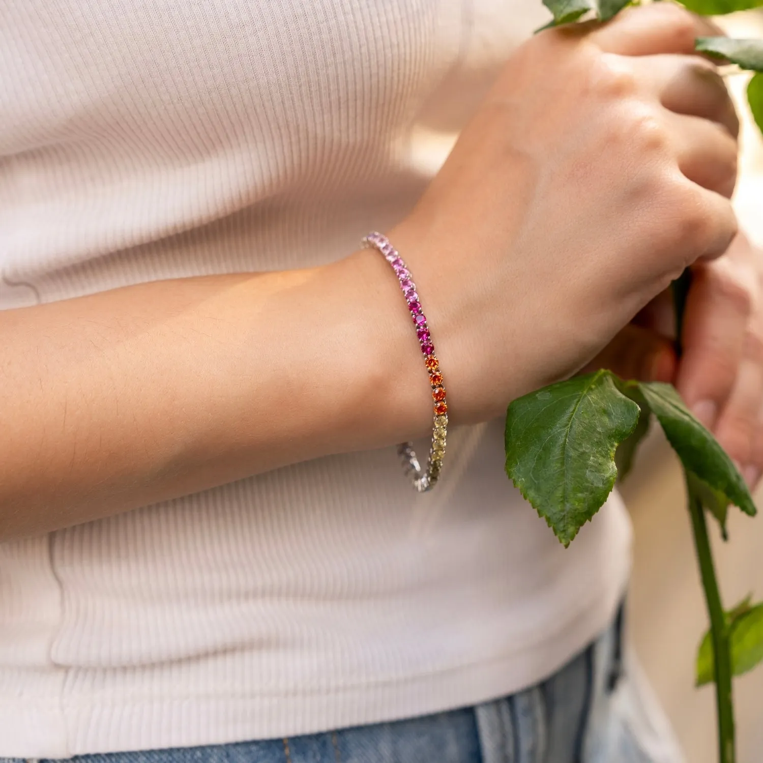Sterling Silver Large Rainbow Tennis Bracelet sold by Spero London product image thumbnail 2