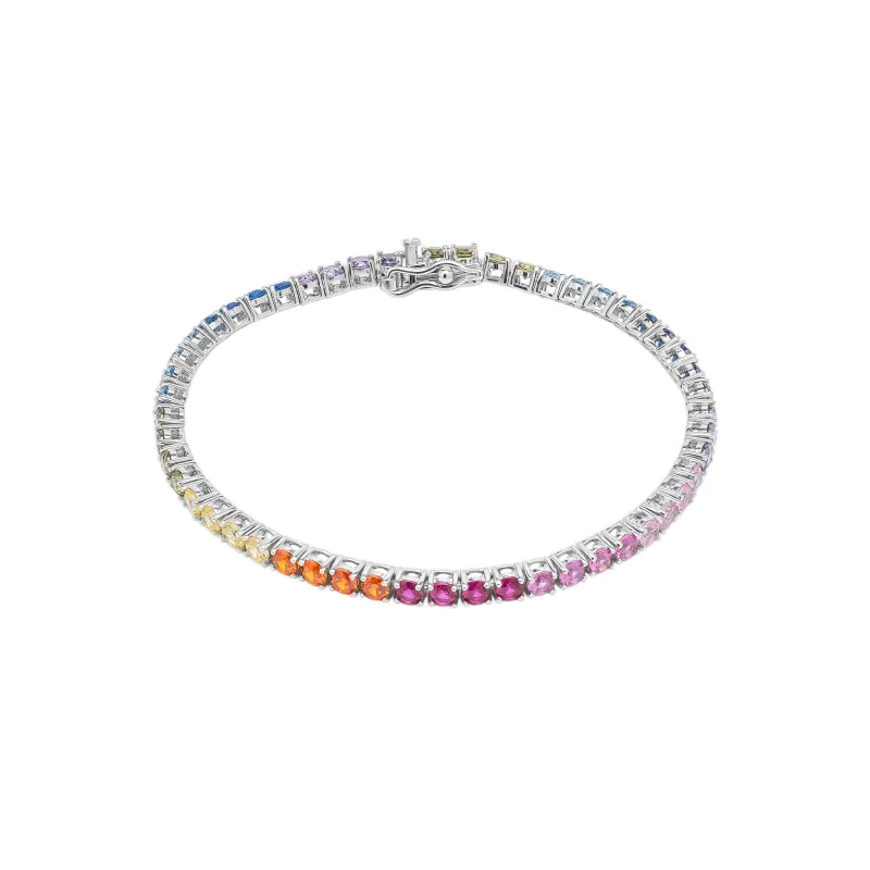 Sterling Silver Large Rainbow Tennis Bracelet sold by Spero London