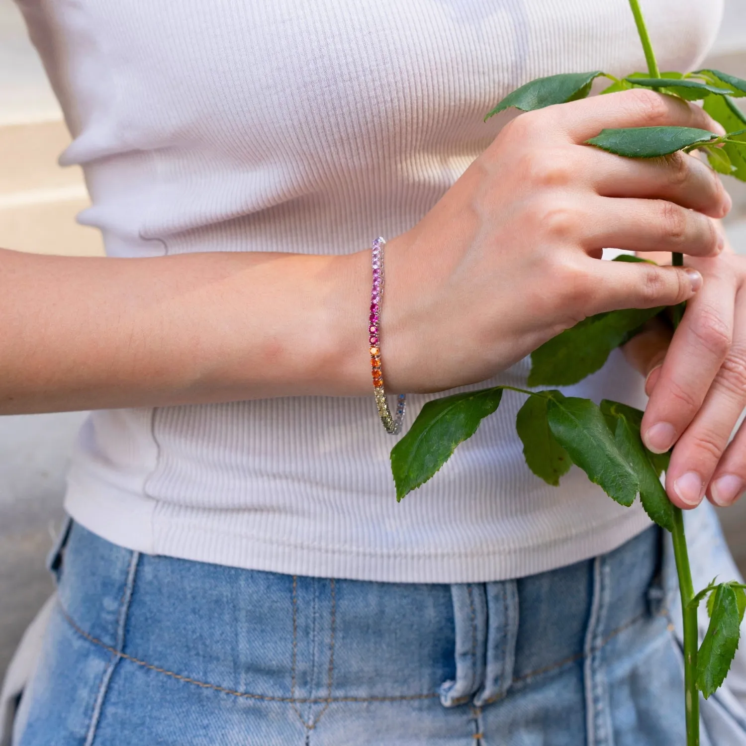 Sterling Silver Large Rainbow Tennis Bracelet sold by Spero London product image thumbnail 3