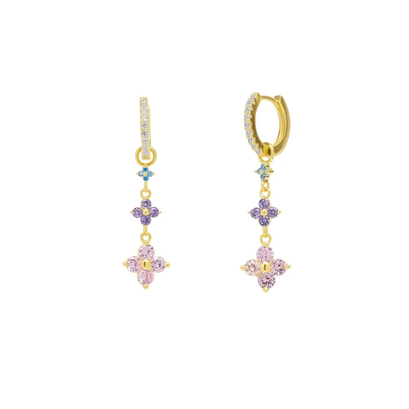 Pastel Clovers Pave Blue Purple Pink Drop Earrings sold by Spero London