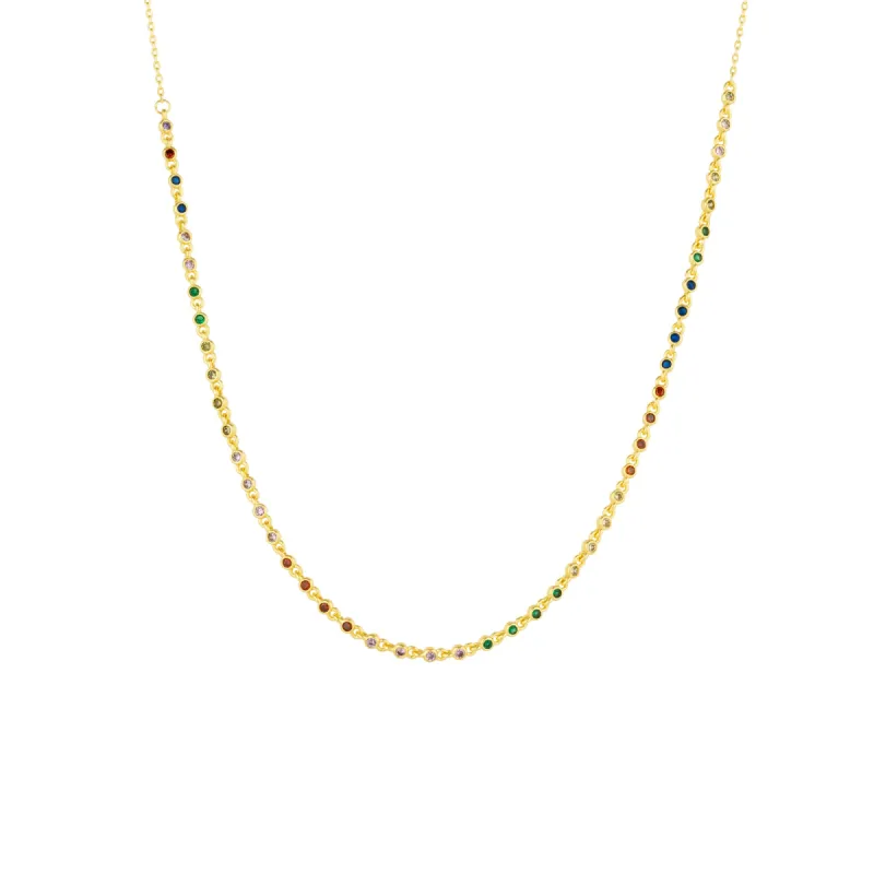 Rainbow Round Tennis Necklace Sterling Silver sold by Spero London