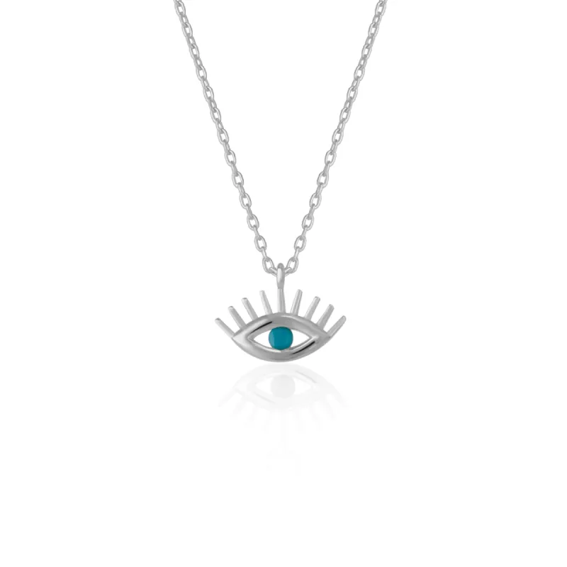 Turquoise Blue Eye Evil Eye Sterling Silver Necklace sold by Spero London