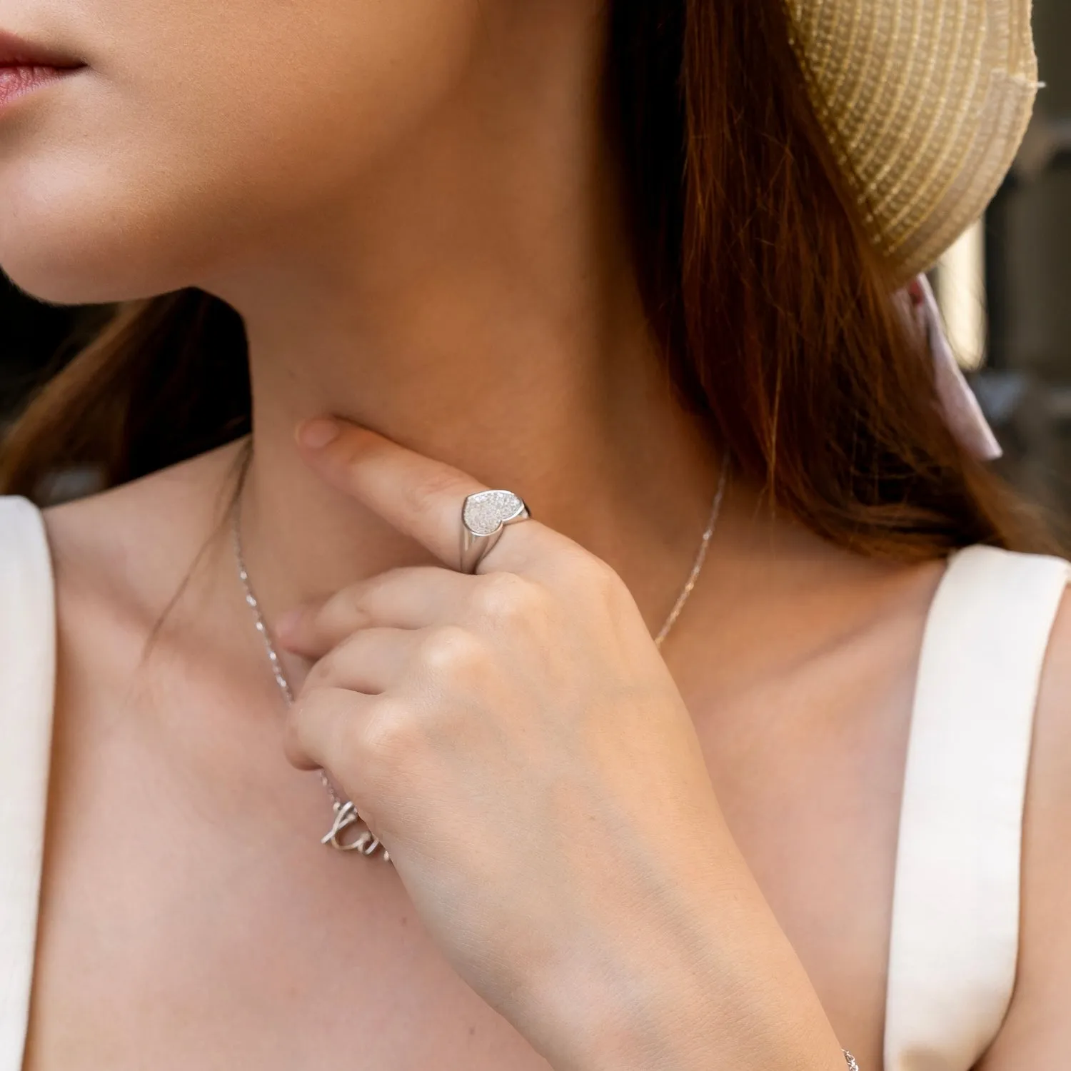 Sterling Silver Pave Heart Signet Ring sold by Spero London product image thumbnail 5