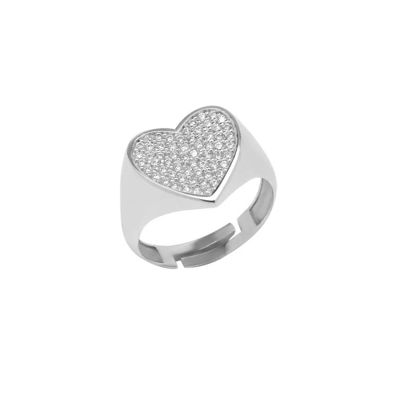 Sterling Silver Pave Heart Signet Ring sold by Spero London