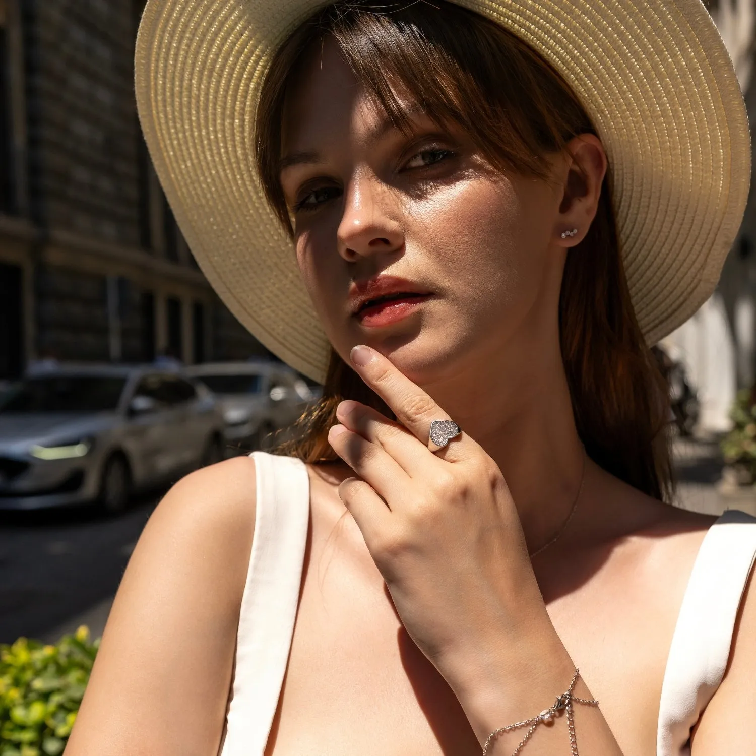 Sterling Silver Pave Heart Signet Ring sold by Spero London product image thumbnail 4