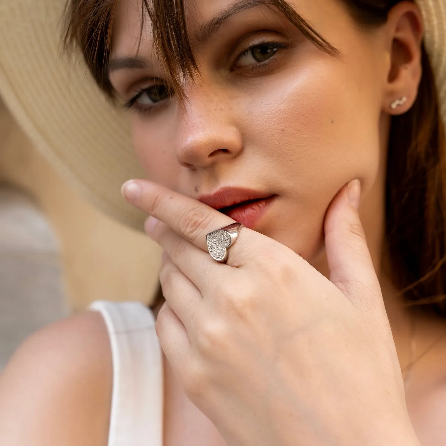 Sterling Silver Pave Heart Signet Ring sold by Spero London product image thumbnail 2