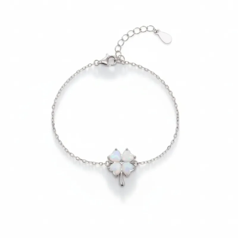 White Opal Clover Sterling Silver Bracelet sold by Spero London
