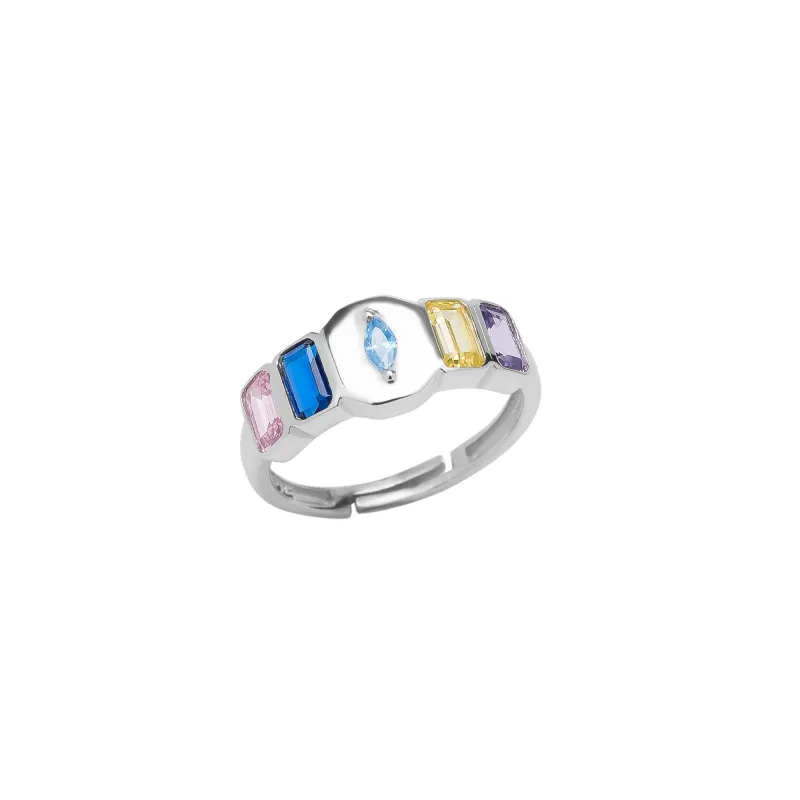 Sterling Silver Multicolor Baguette Ring sold by Spero London