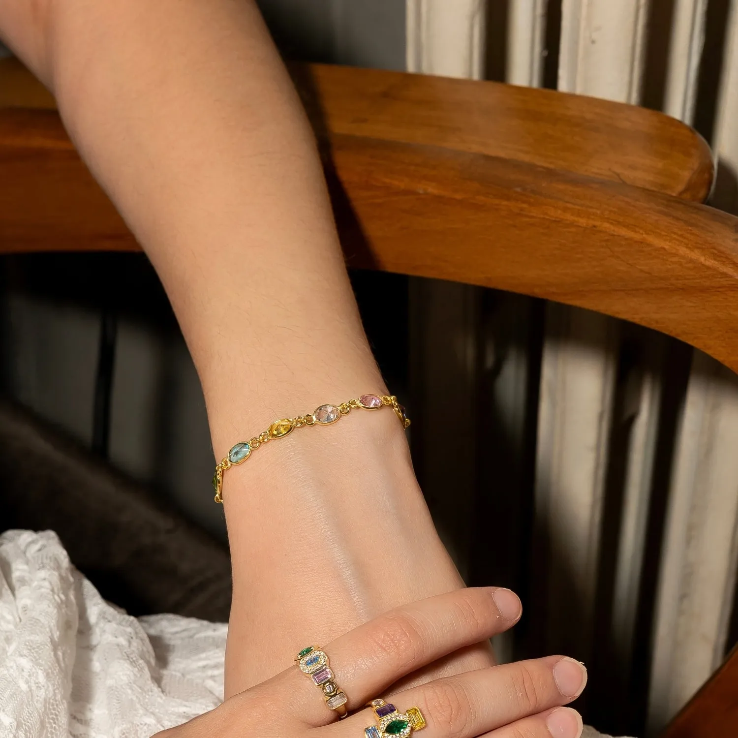 Multicolour Oval Gem Sterling Silver Bracelet sold by Spero London product image thumbnail 3