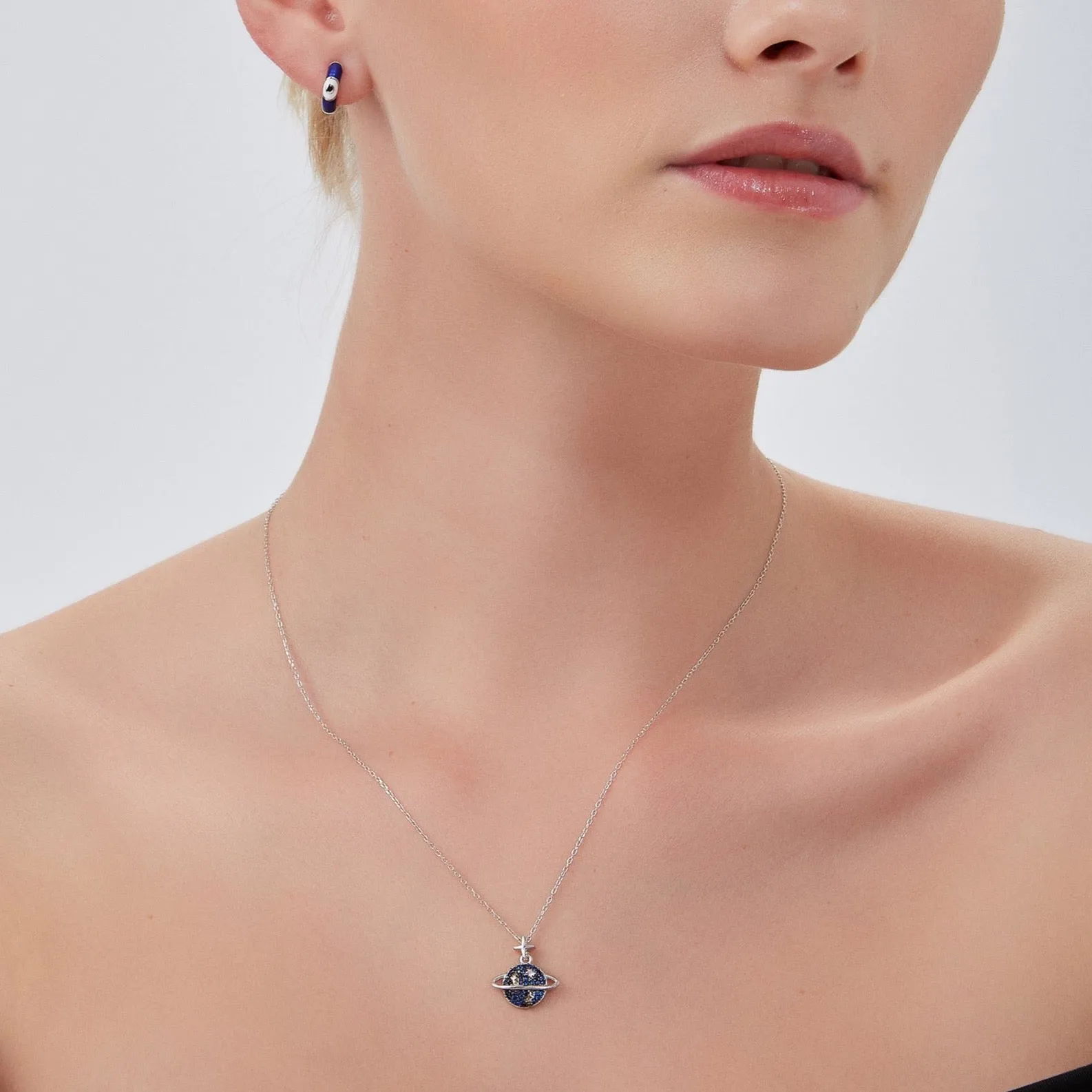 Blue Jewelled Saturn Necklace Sterling Silver sold by Spero London product image thumbnail 5