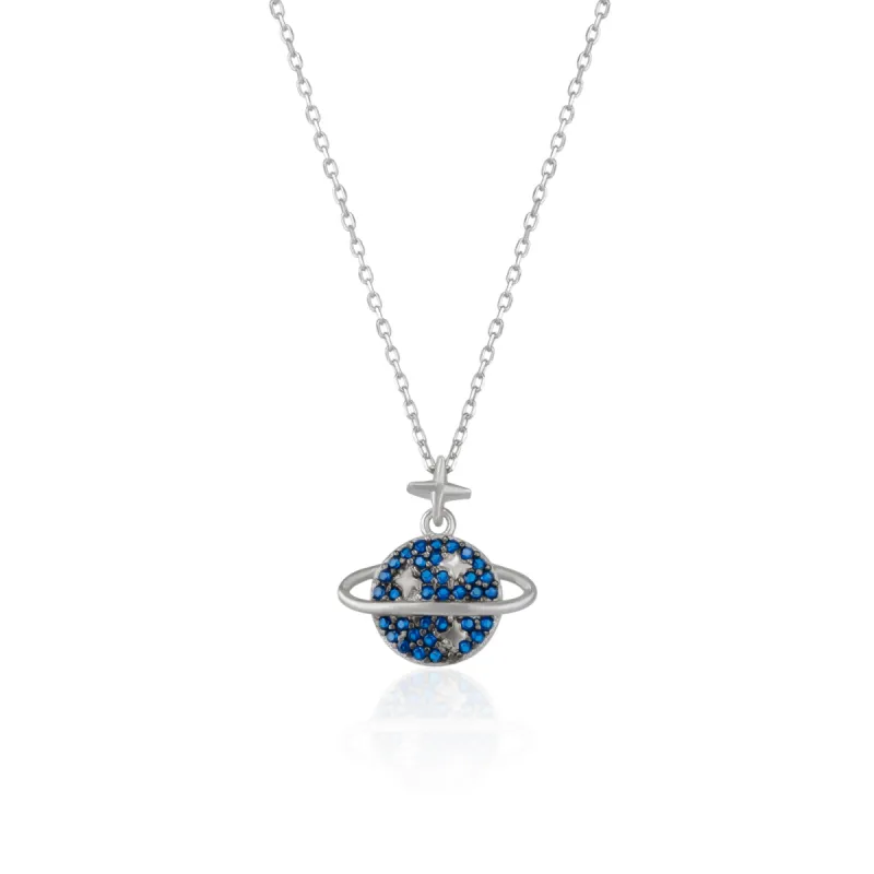 Blue Jewelled Saturn Necklace Sterling Silver sold by Spero London