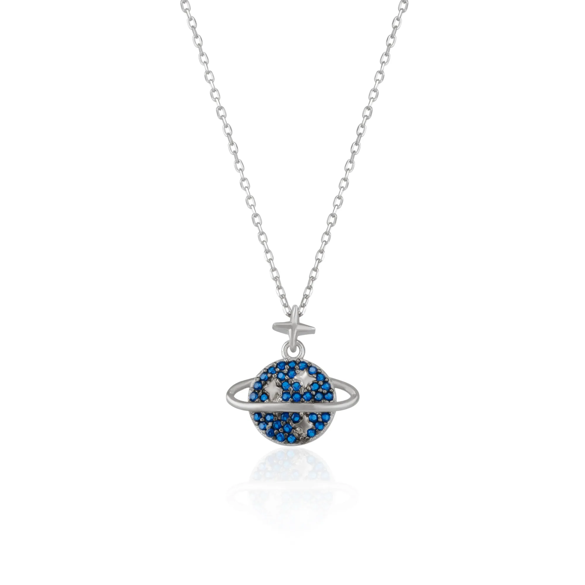 Blue Jewelled Saturn Necklace Sterling Silver sold by Spero London
