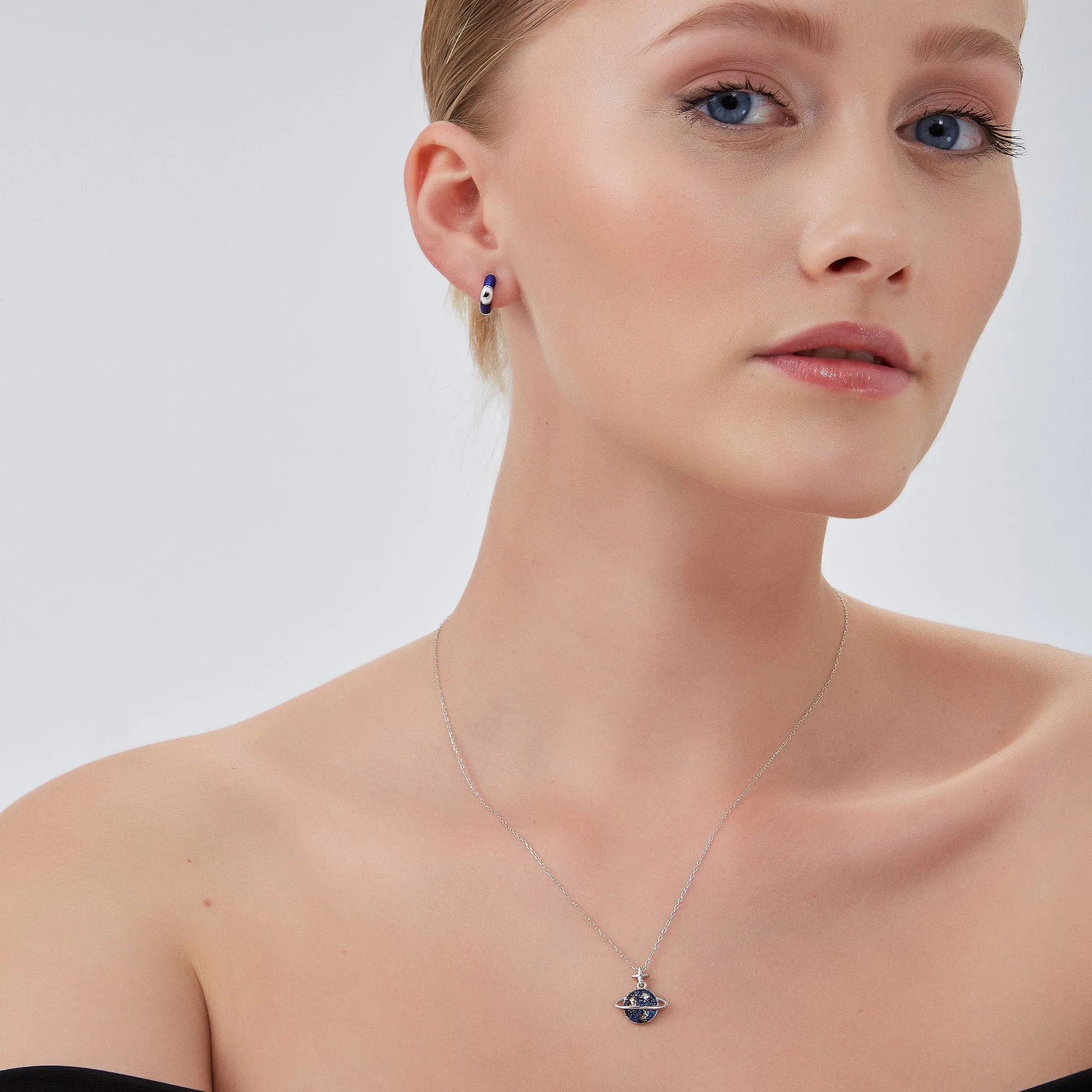 Blue Jewelled Saturn Necklace Sterling Silver sold by Spero London product image thumbnail 3