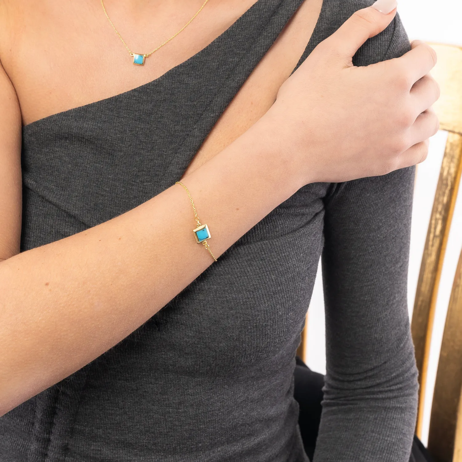 Turquoise Square Sterling Silver Bracelet sold by Spero London product image thumbnail 3