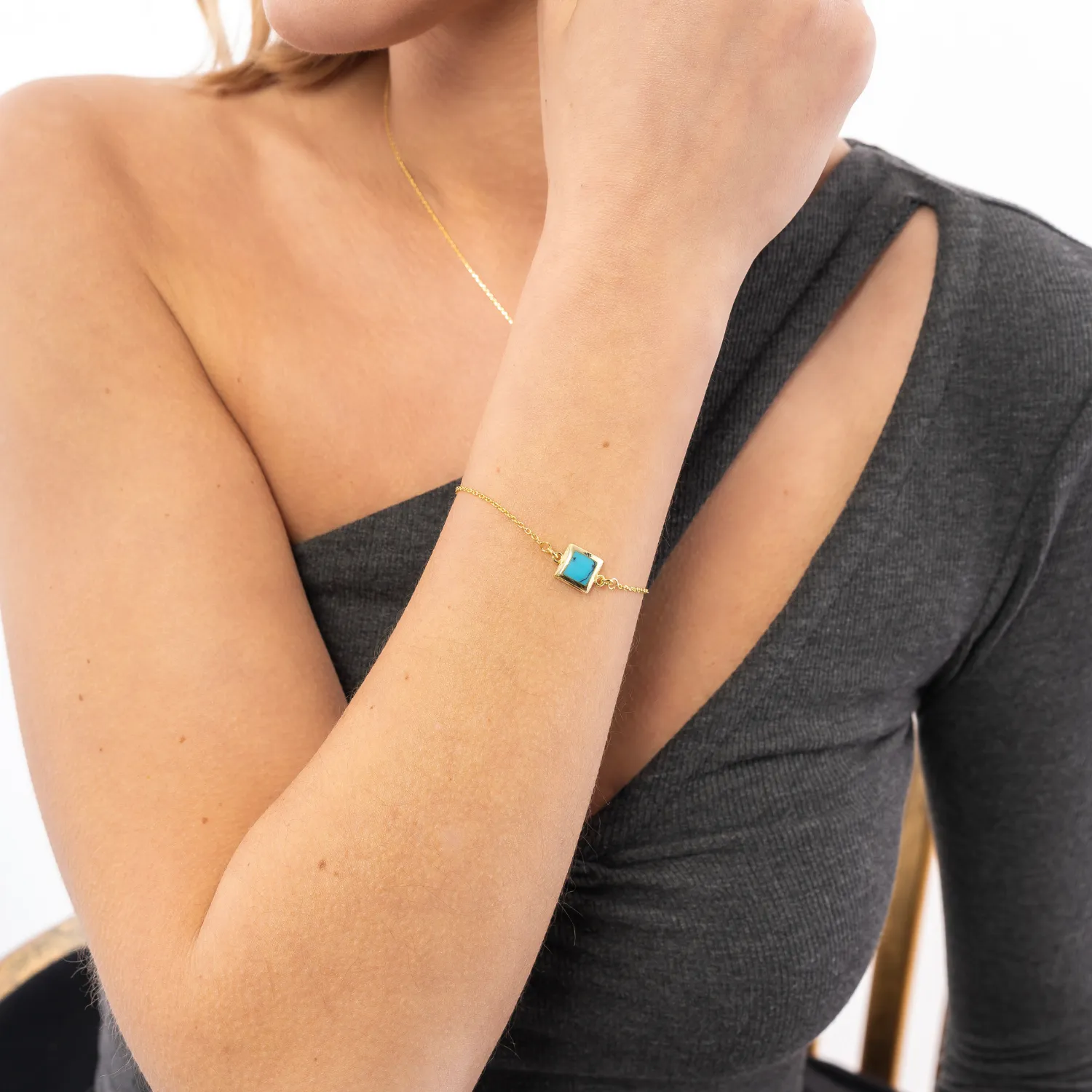 Turquoise Square Sterling Silver Bracelet sold by Spero London product image thumbnail 2