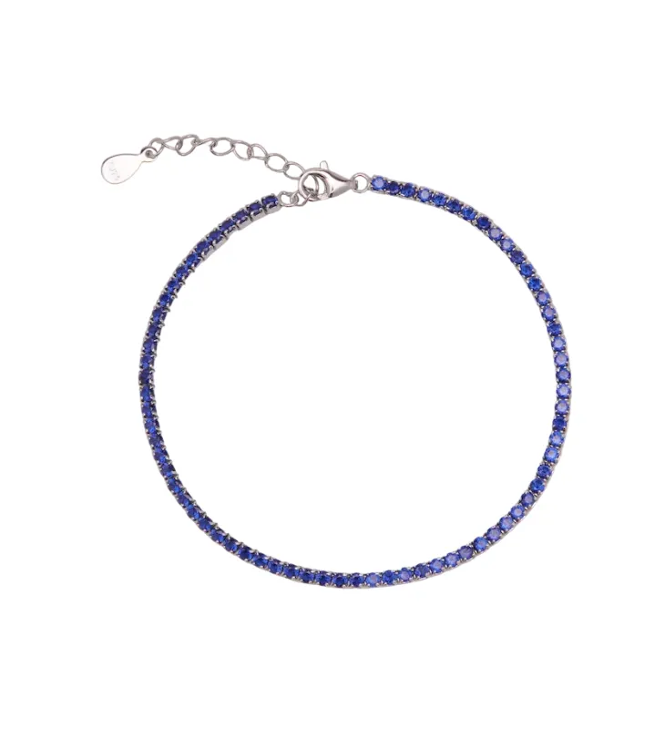 Fine Sterling Silver CZ Saphire Tennis Bracelet made by Spero London