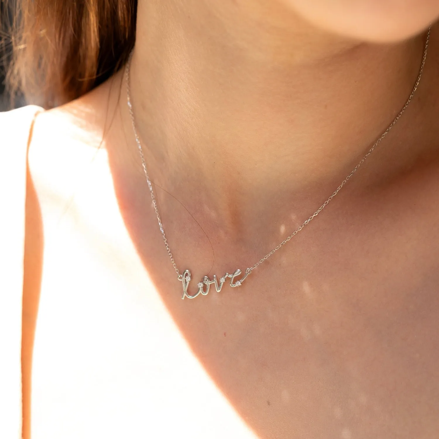 Sterling Silver Jewelled Love Necklace sold by Spero London product image thumbnail 3