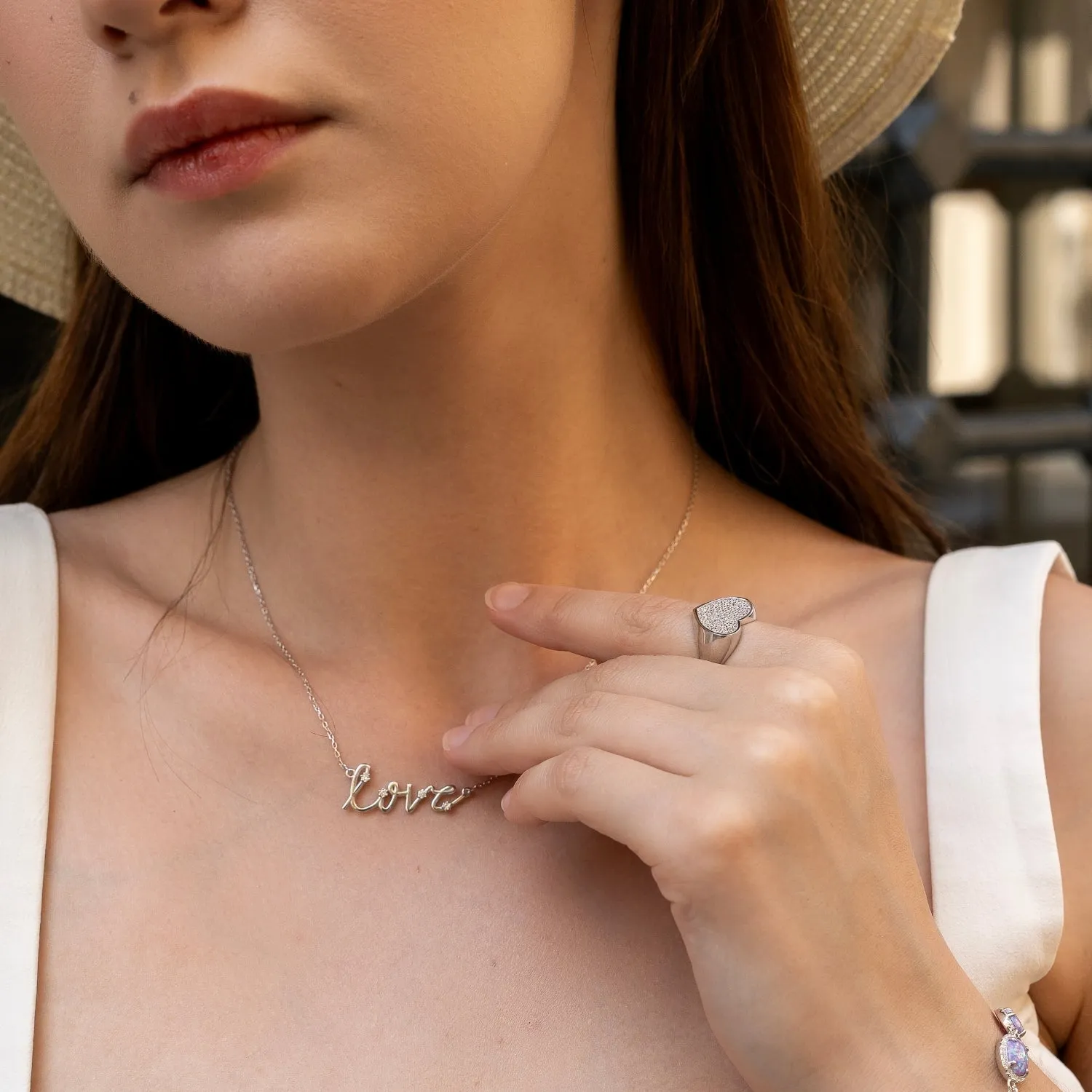 Sterling Silver Jewelled Love Necklace sold by Spero London product image thumbnail 4