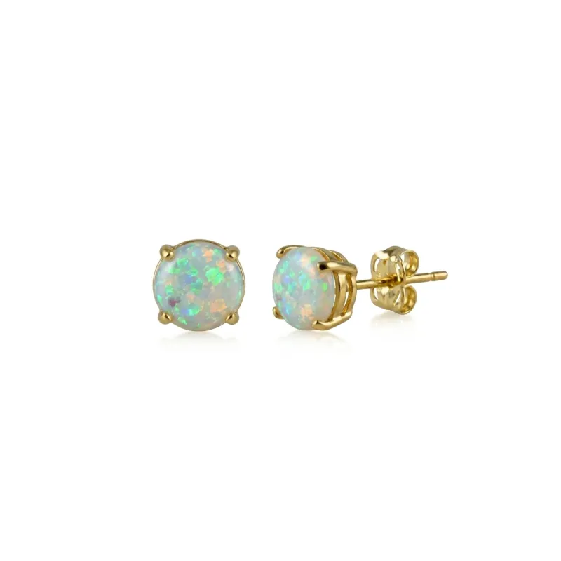 9Ct Solid Gold White Natural Opal Stud Earrings made by Spero London
