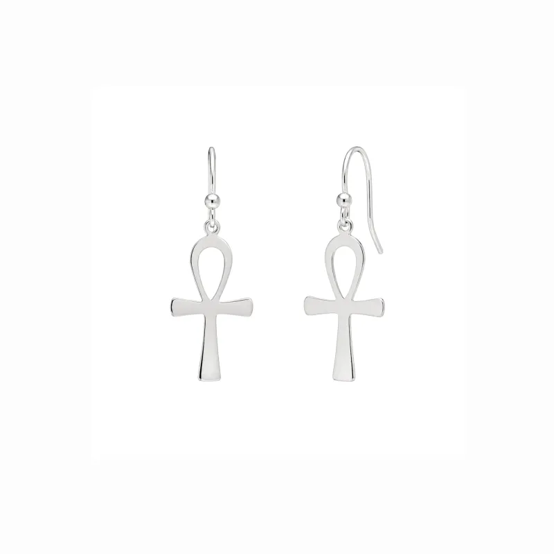Sterling Silver Egyptian Ankh Drop Earrings made by Spero London