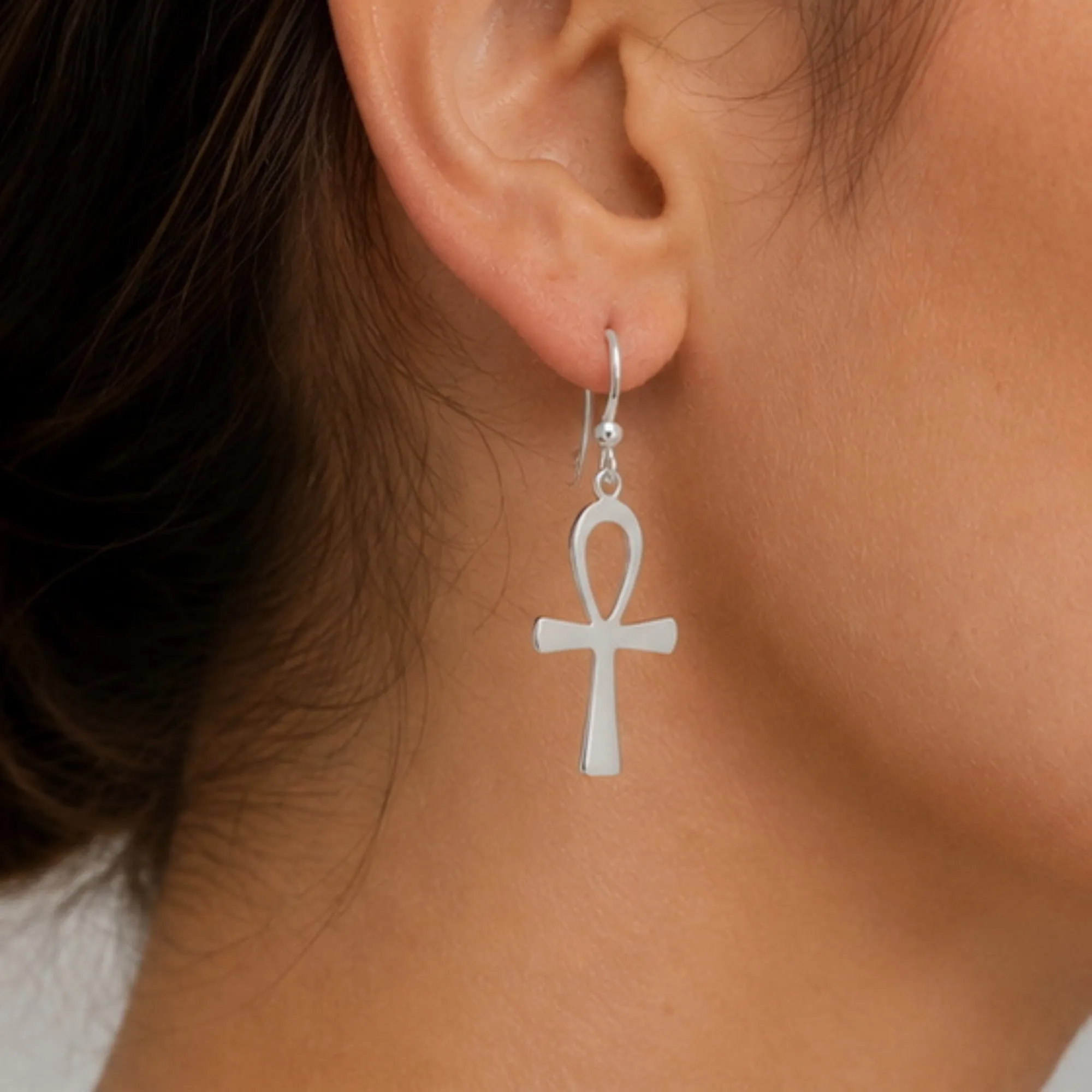 Sterling Silver Egyptian Ankh Drop Earrings sold by Spero London product image thumbnail 3