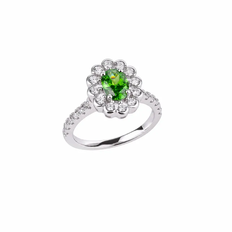 Sterling Silver Pave Halo Oval Floral Ring made by Spero London