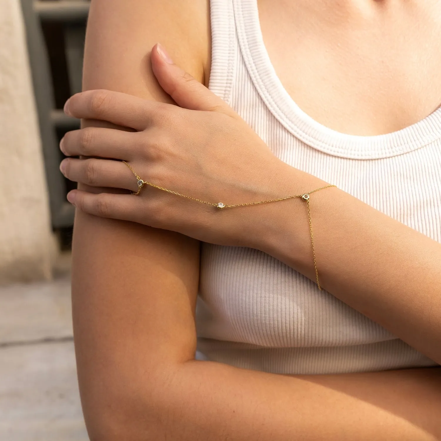 Sterling Silver Simple Jewelled Hand Chain sold by Spero London product image thumbnail 2