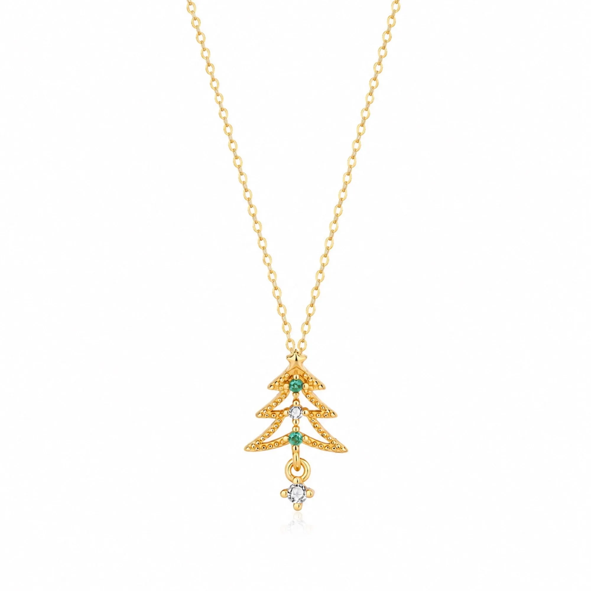 Sterling Silver Christmas Tree Pendant Necklace sold by Spero London