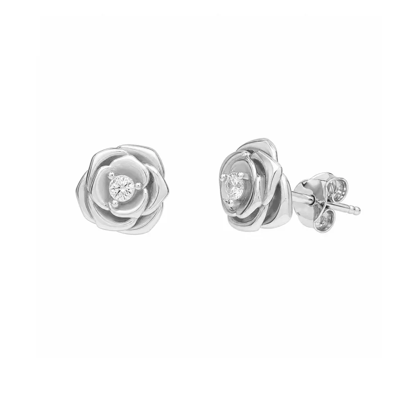 Sterling Silver Rose Stud Earring With Gemstone made by Spero London