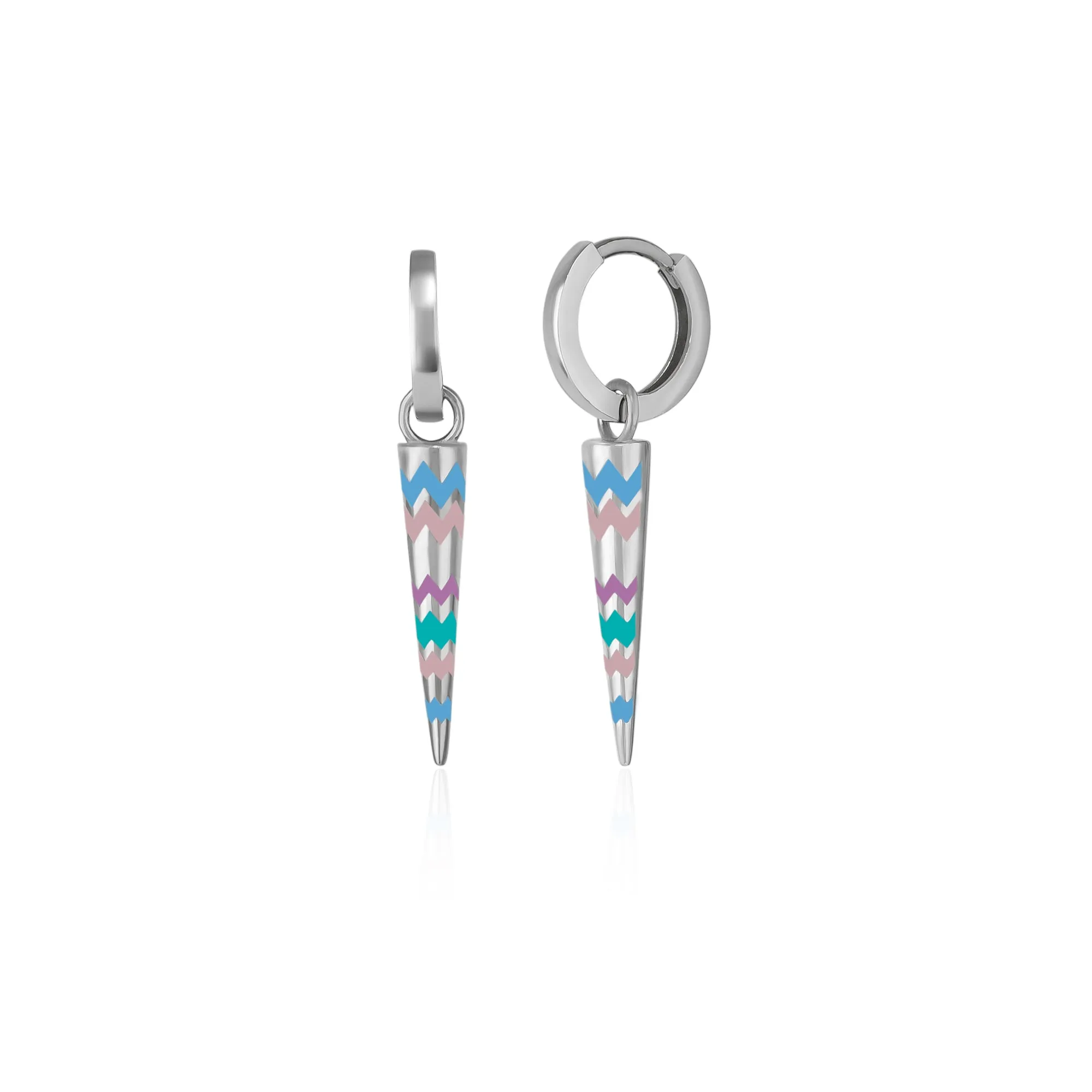Rainbow Spike Sterling Silver Drop Hoop Earrings sold by Spero London
