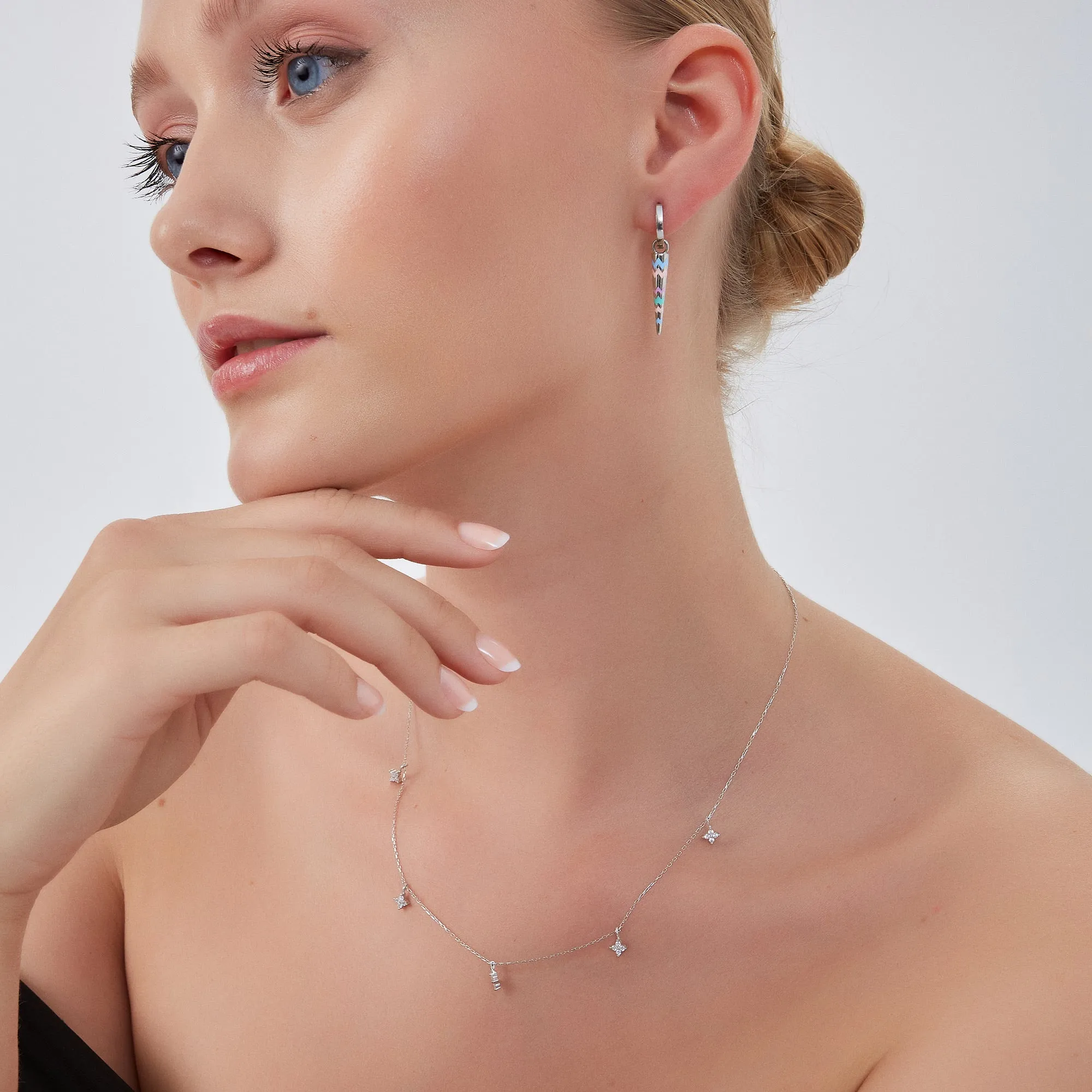 Rainbow Spike Sterling Silver Drop Hoop Earrings sold by Spero London product image thumbnail 5