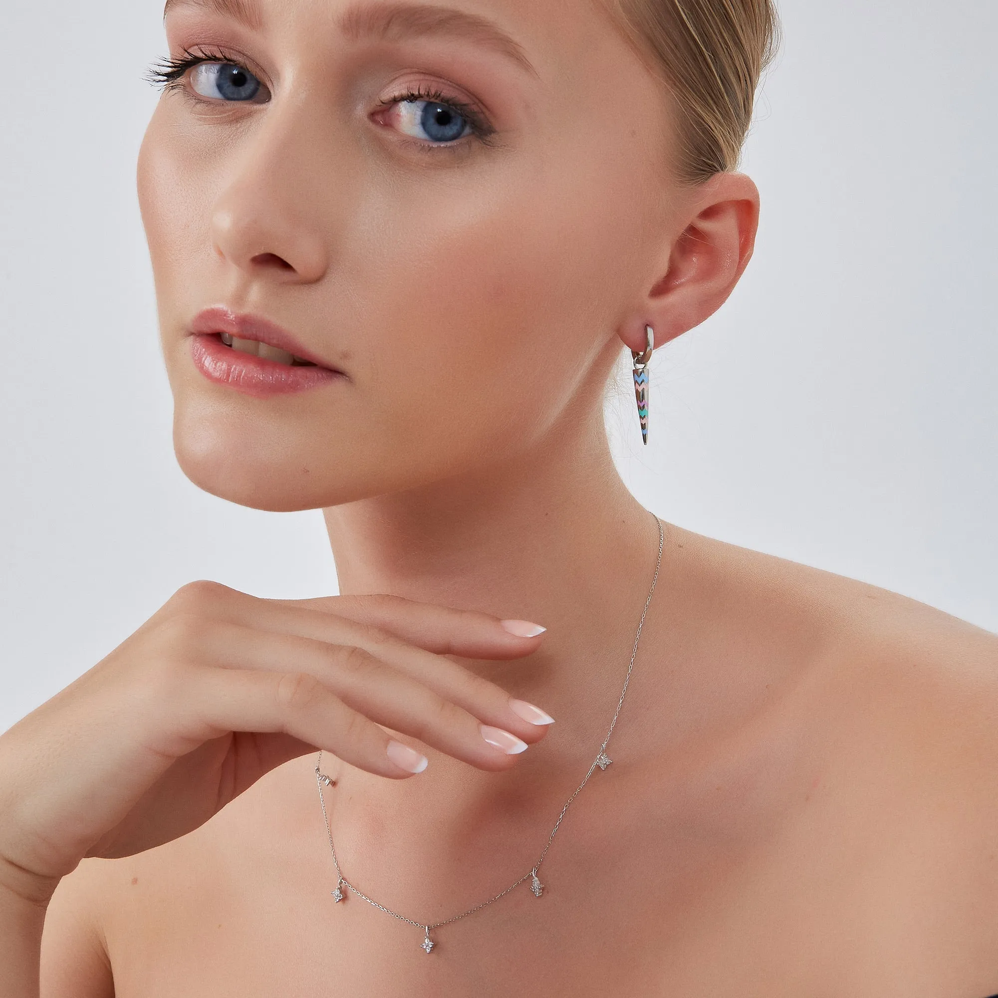 Rainbow Spike Sterling Silver Drop Hoop Earrings sold by Spero London product image thumbnail 4