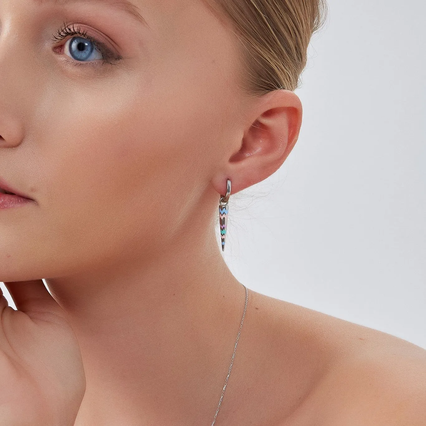 Rainbow Spike Sterling Silver Drop Hoop Earrings sold by Spero London product image thumbnail 3