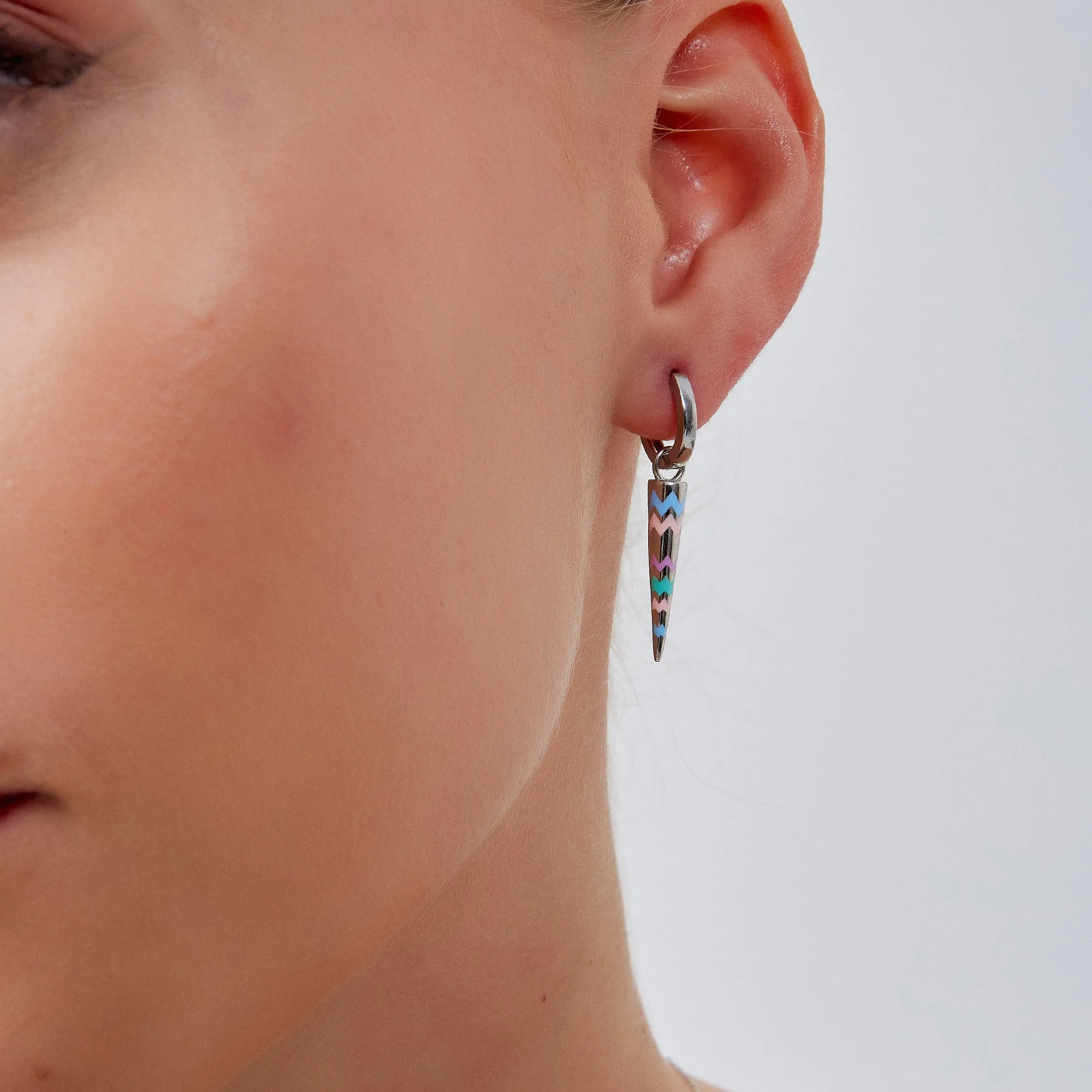 Rainbow Spike Sterling Silver Drop Hoop Earrings sold by Spero London product image thumbnail 2