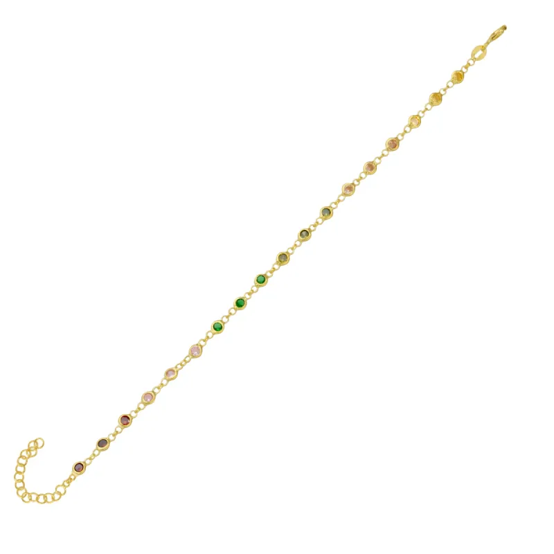 Colourful Rainbow Jewelled Sterling Silver Chain Bracelet sold by Spero London