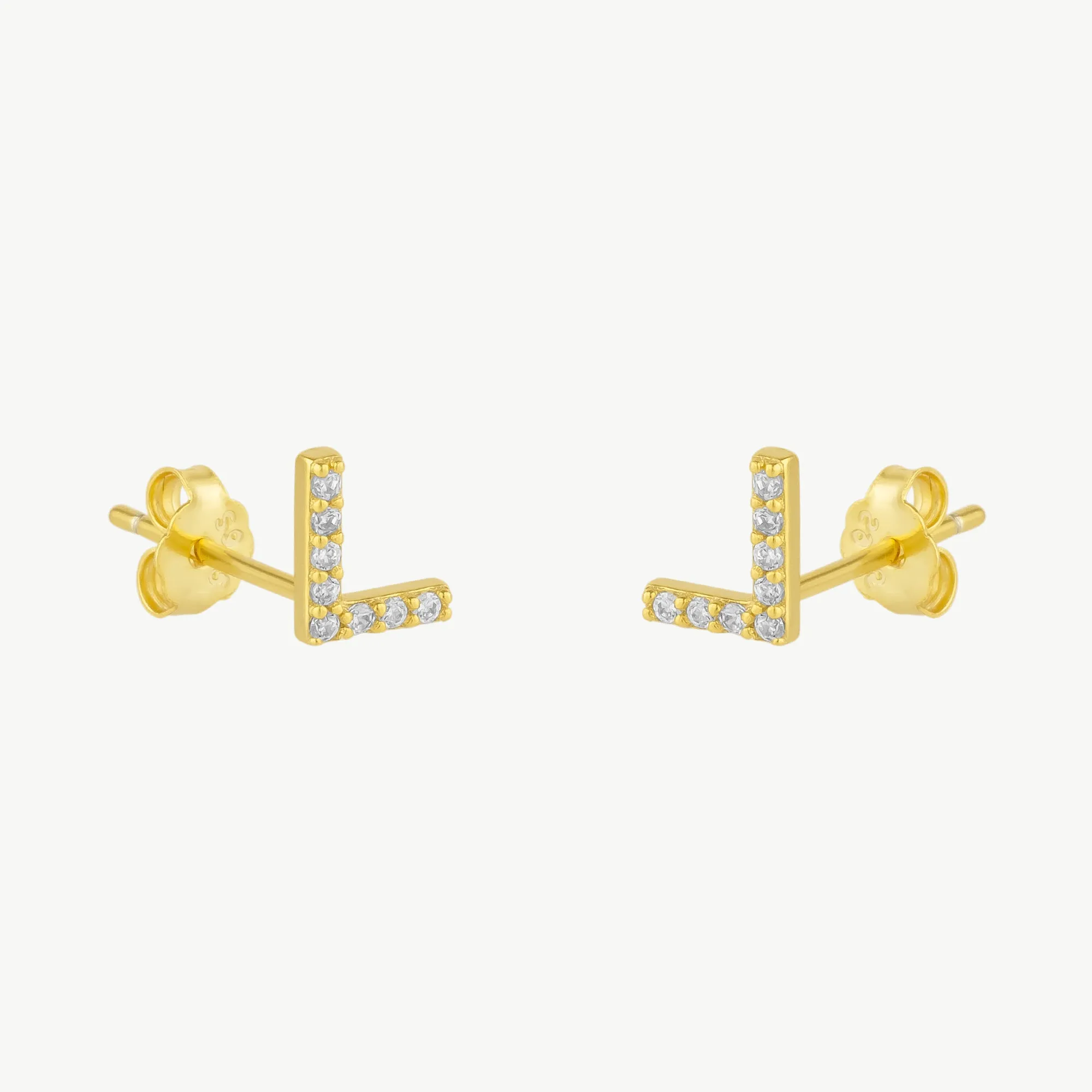 Initial Letter Stud Earrings Sterling Silver in 18K Gold Plated - Pair sold by Spero London product image thumbnail 5