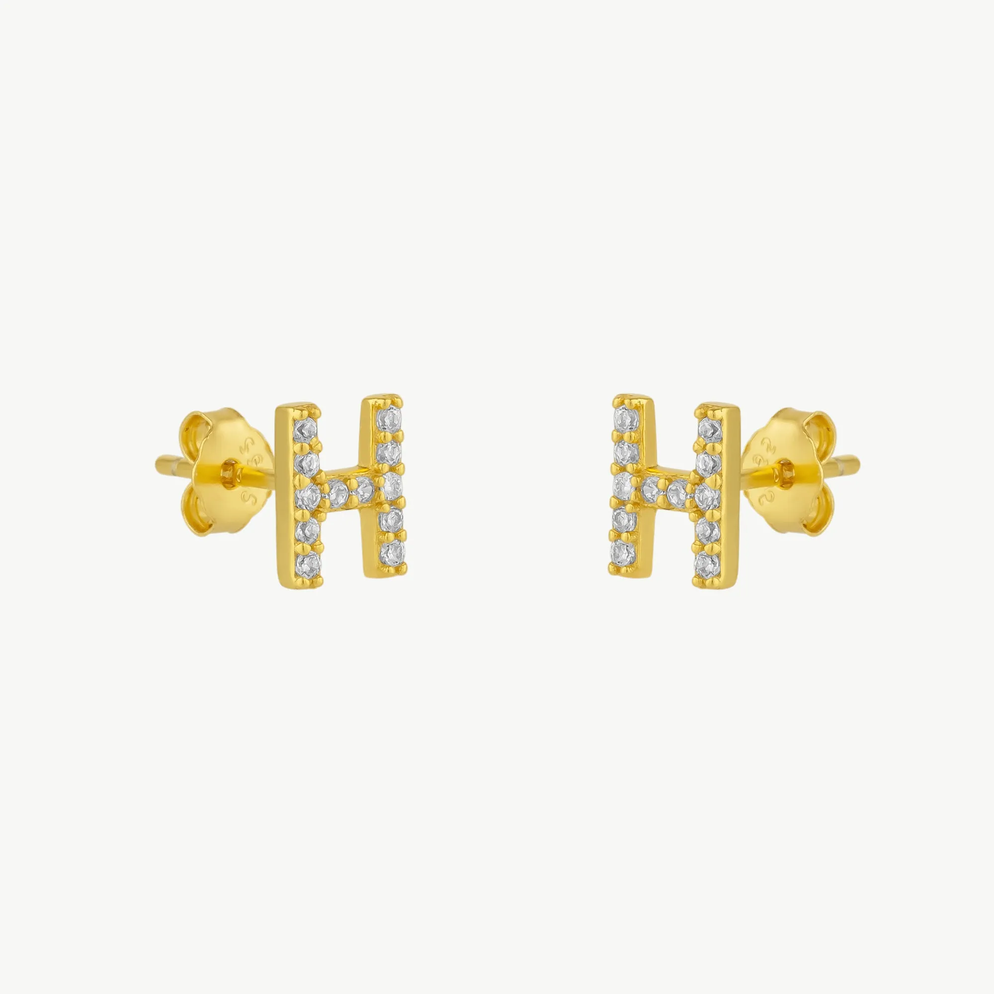 Initial Letter Stud Earrings Sterling Silver in 18K Gold Plated - Pair sold by Spero London product image thumbnail 4
