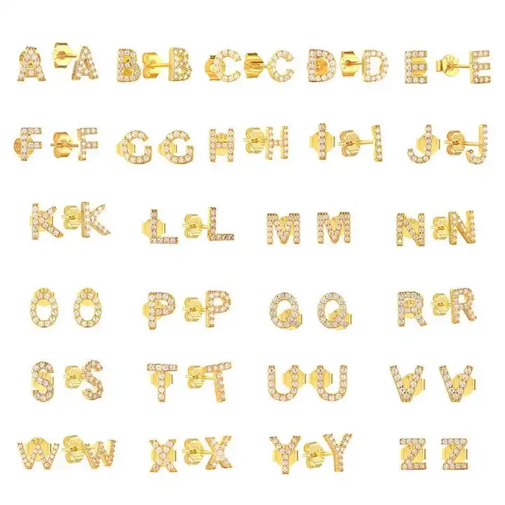 Initial Letter Stud Earrings Sterling Silver in 18K Gold Plated - Pair sold by Spero London product image thumbnail 2