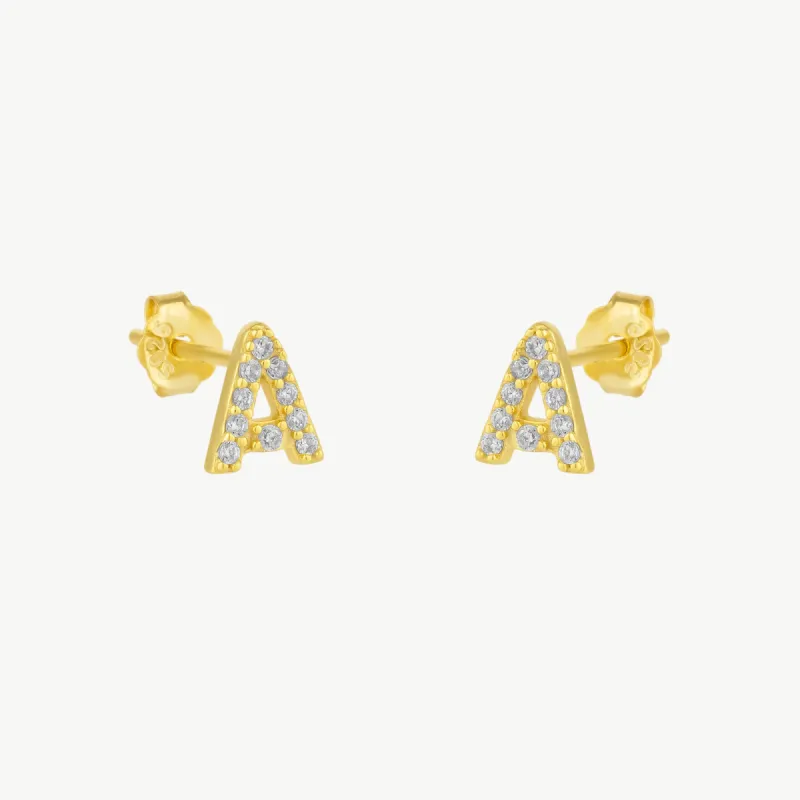 Initial Letter Stud Earrings Sterling Silver in 18K Gold Plated - Pair sold by Spero London