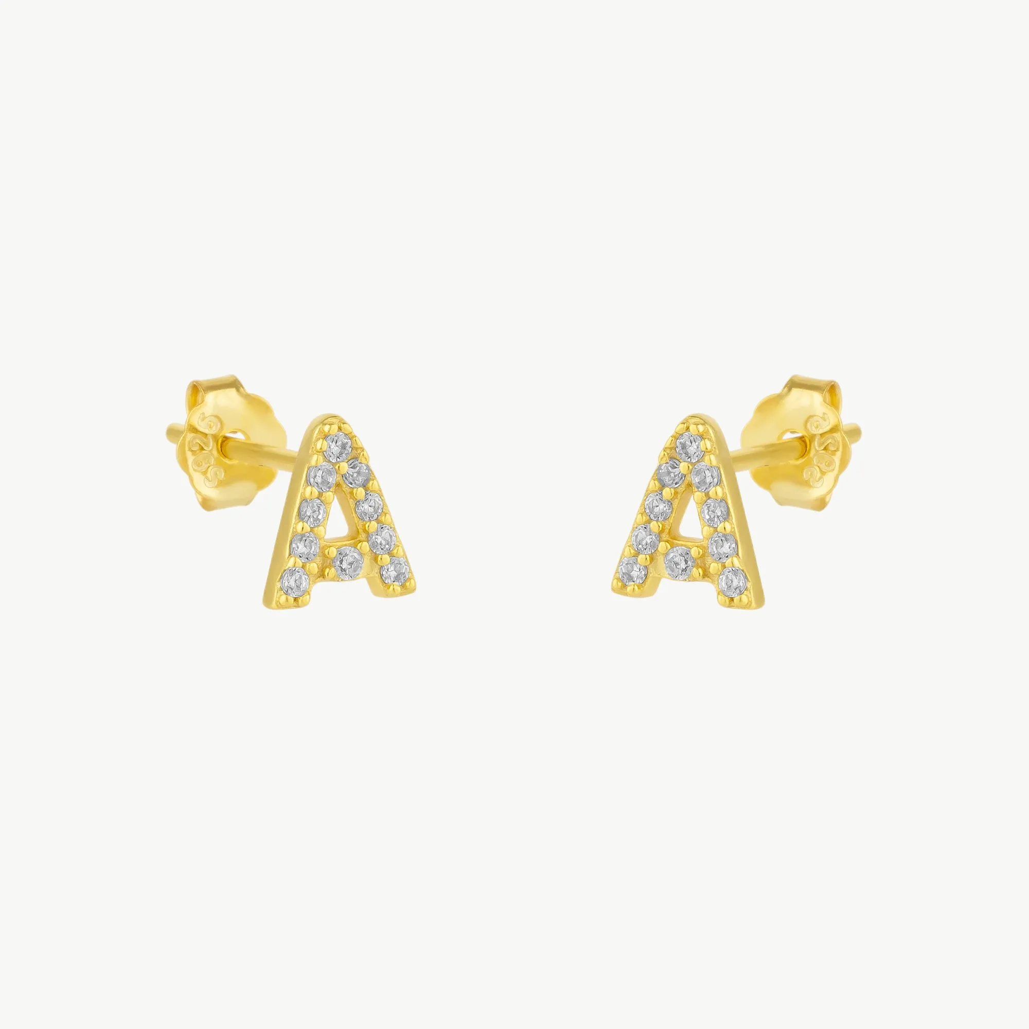 Initial Letter Stud Earrings Sterling Silver in 18K Gold Plated - Pair sold by Spero London