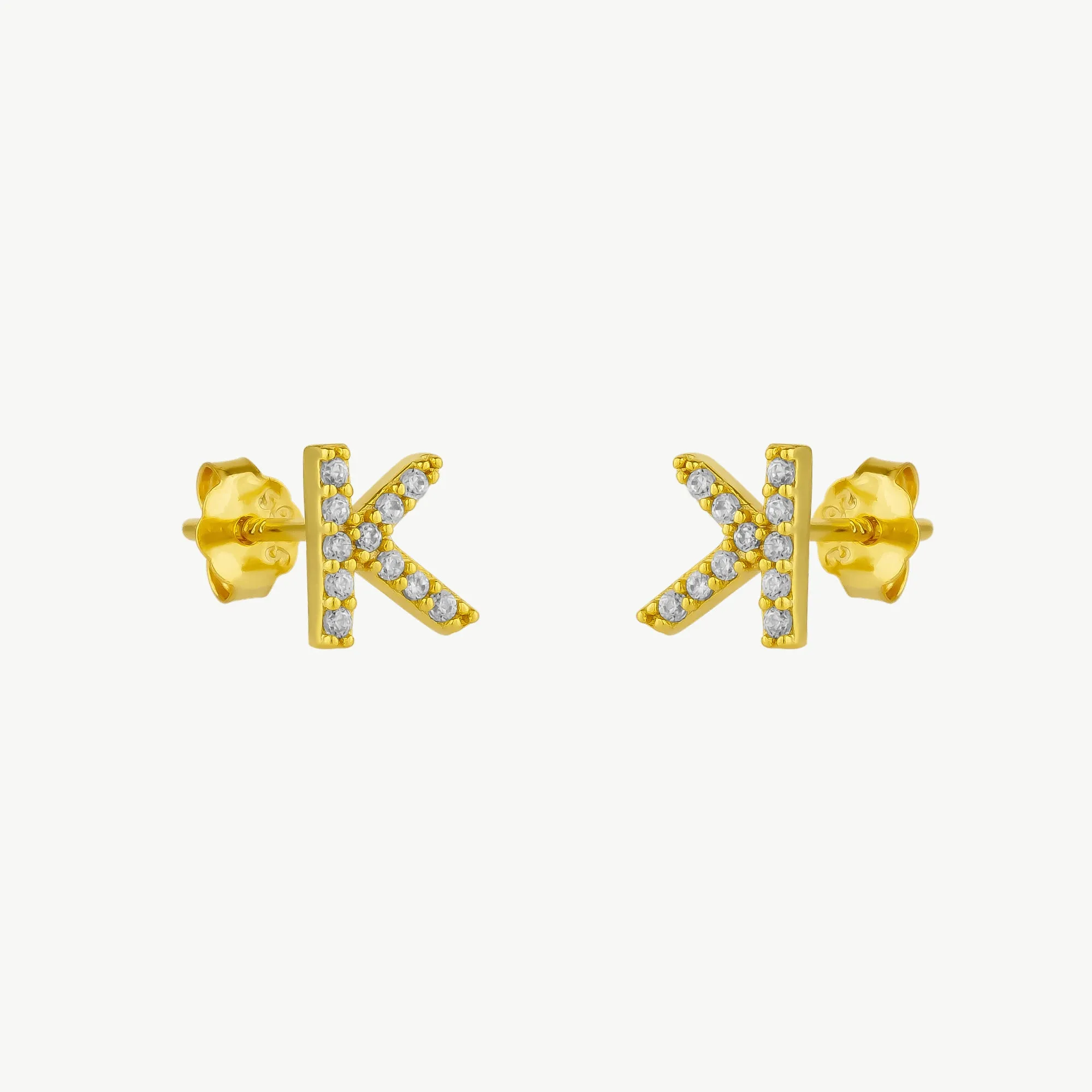 Initial Letter Stud Earrings Sterling Silver in 18K Gold Plated - Pair sold by Spero London product image thumbnail 3