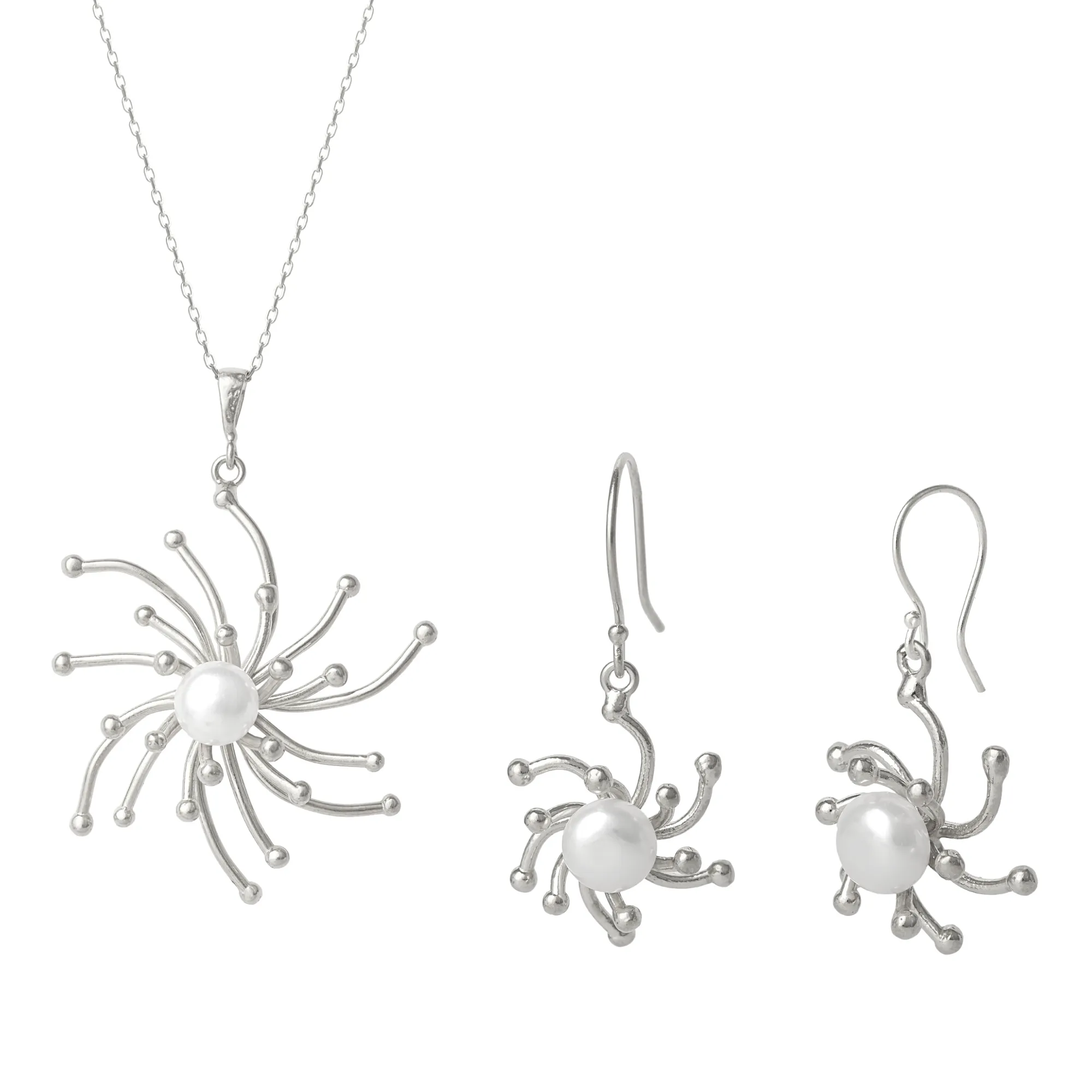 Pearl Sun Molten Dripping Sunburst Sterling Silver Pendant Necklace and Drop Earrings Set sold by Spero London product image thumbnail 5