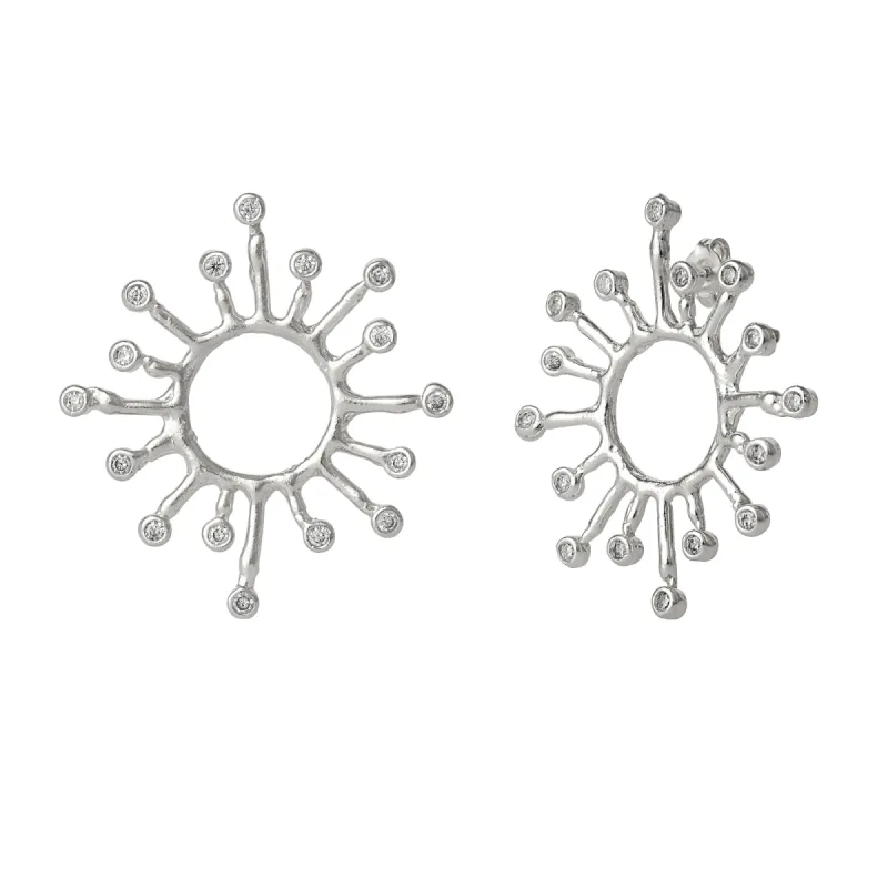 Sun Sunburst Large Textured Molten Sterling Silver Earrings sold by Spero London