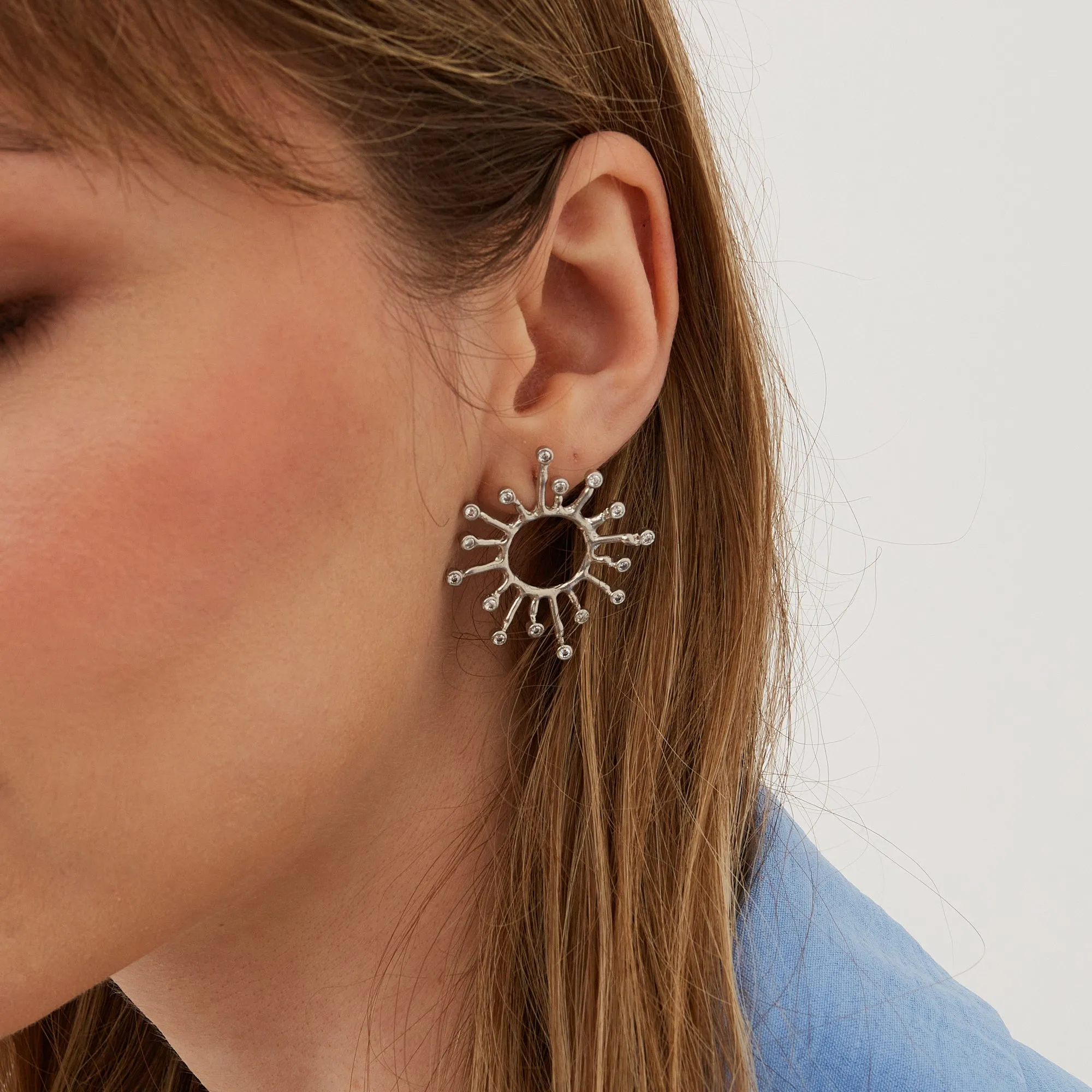 Sun Sunburst Large Textured Molten Sterling Silver Earrings sold by Spero London product image thumbnail 3
