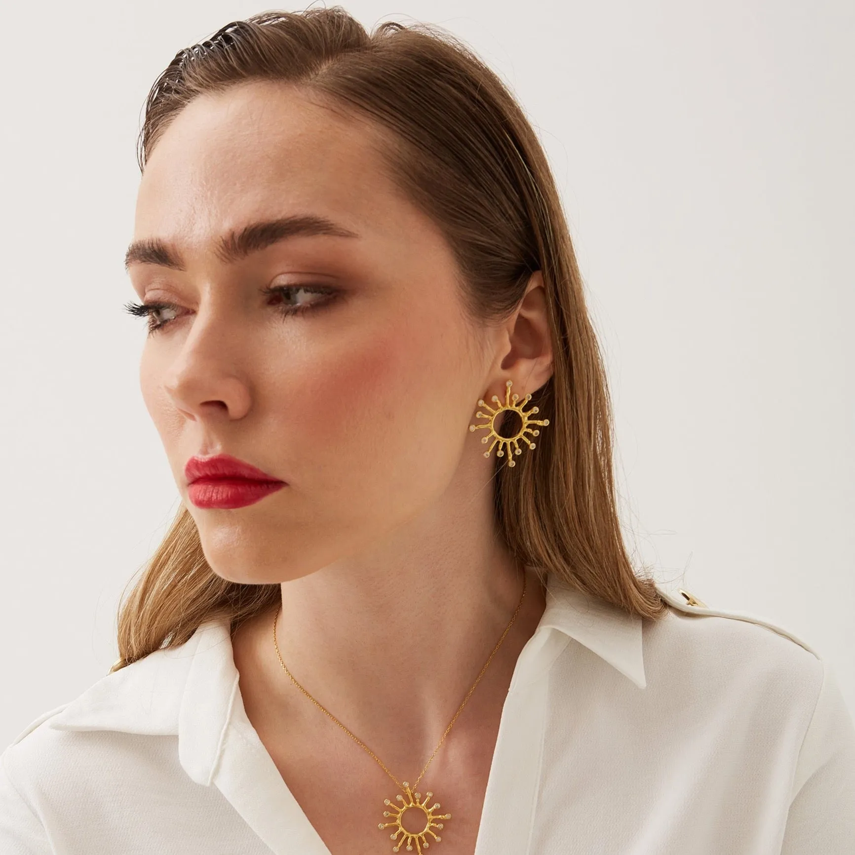 Sun Sunburst Large Textured Molten Sterling Silver Earrings sold by Spero London product image thumbnail 5