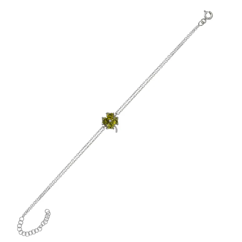 Sterling Silver Four Leaves Clover Bracelet - Mystic Green sold by Spero London