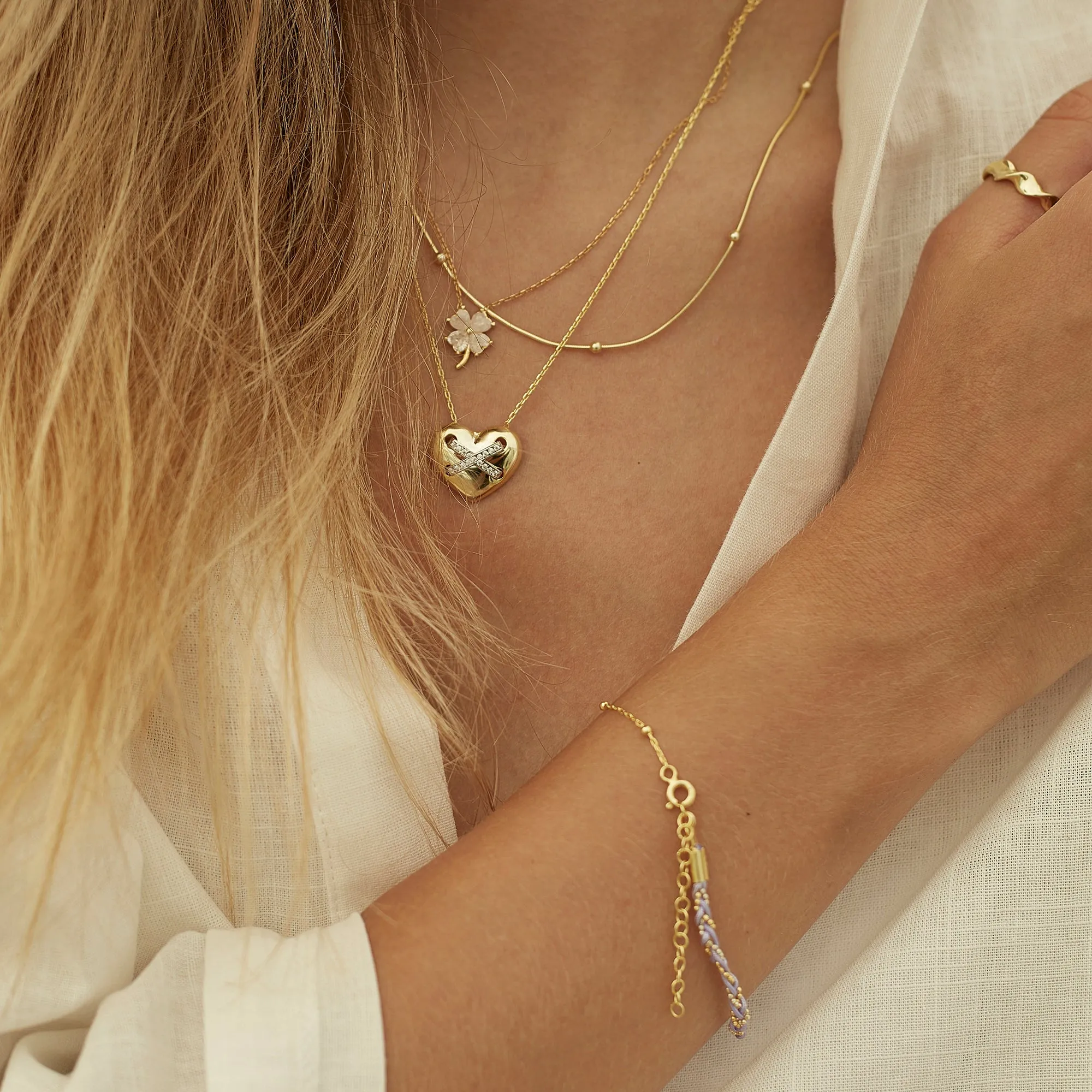 Heart X Italian Beaded White Clover Sterling Silver Stacking Necklace Set sold by Spero London product image thumbnail 3