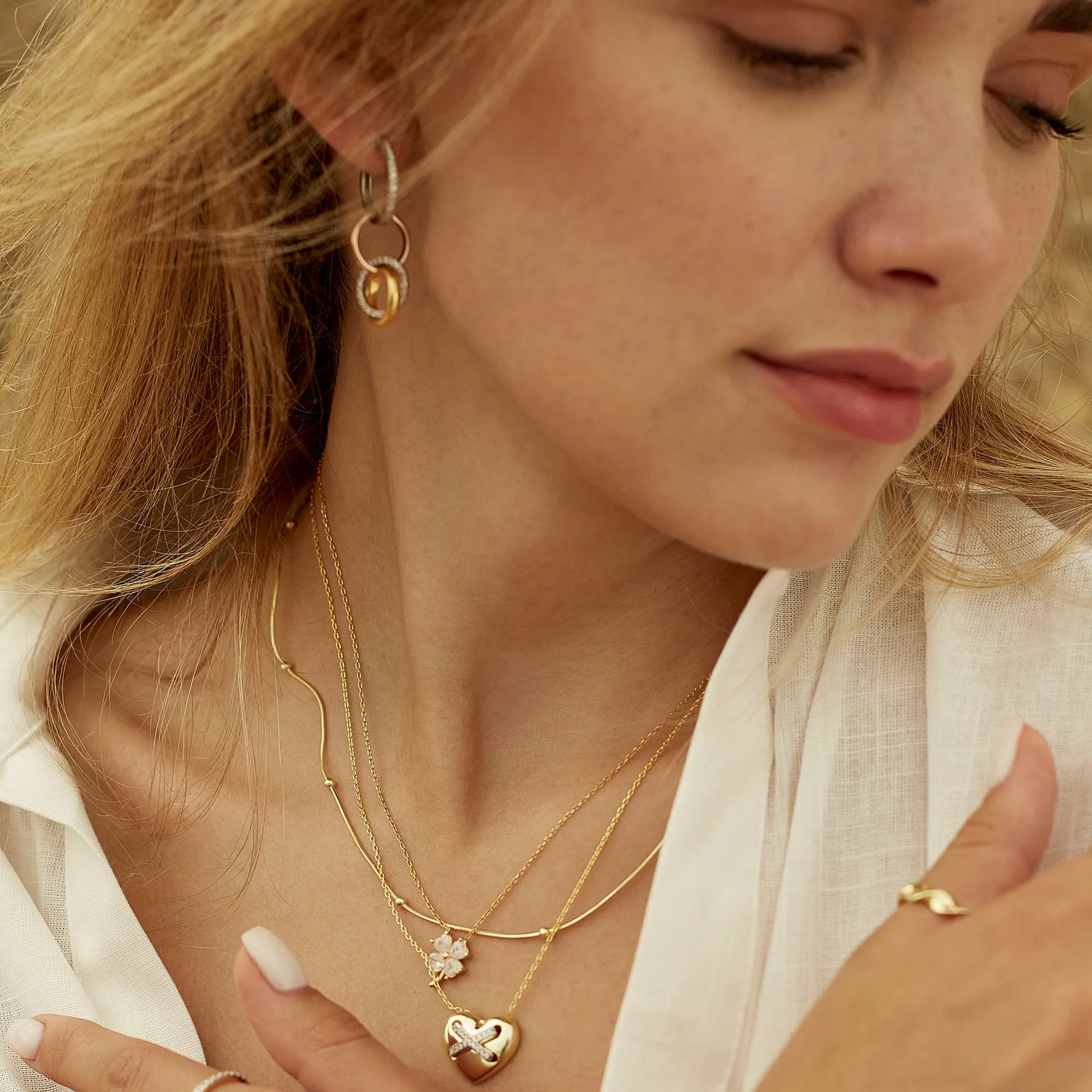 Heart X Italian Beaded White Clover Sterling Silver Stacking Necklace Set sold by Spero London product image thumbnail 2