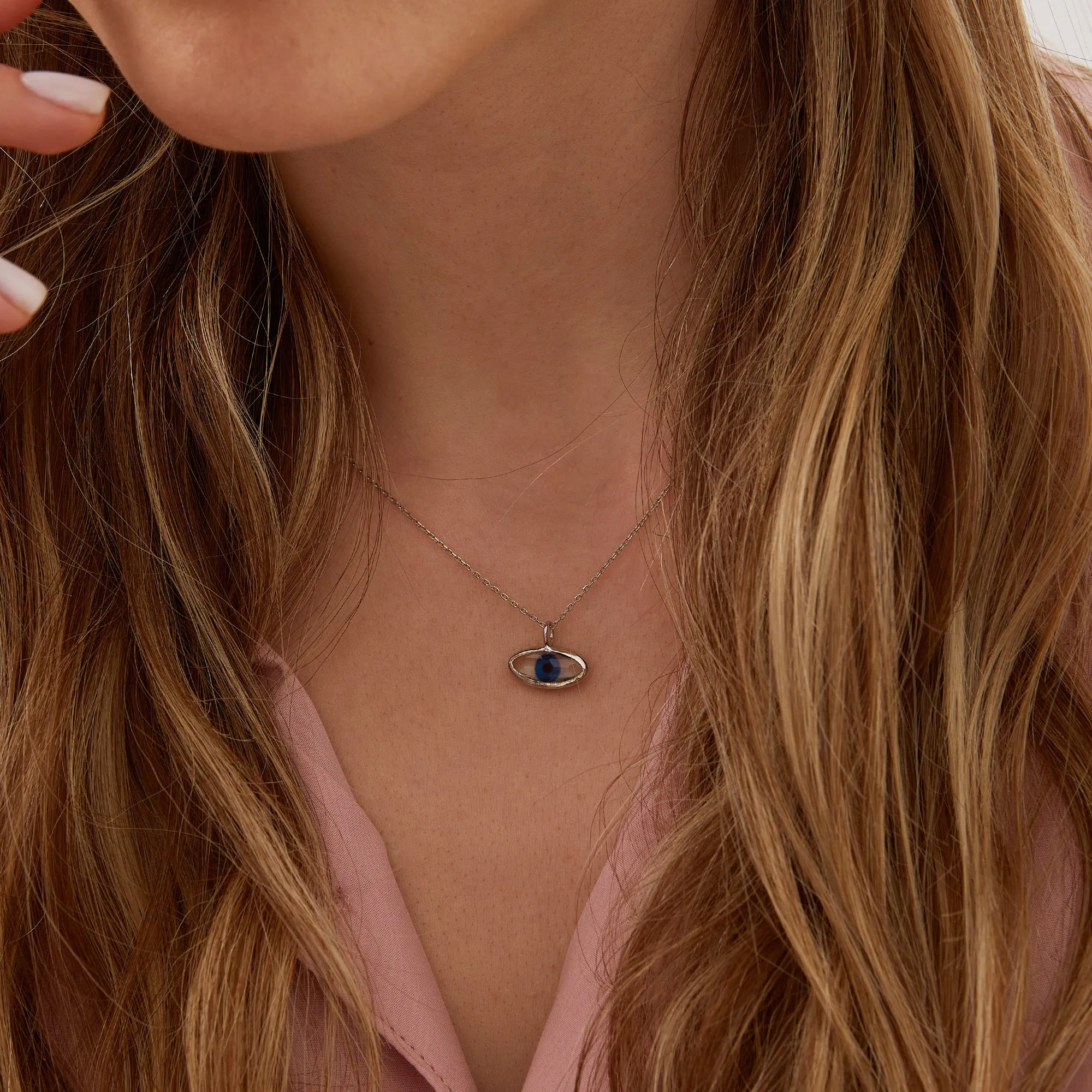 Transparent Glass Evil Eye Sterling Silver Necklace sold by Spero London product image thumbnail 2