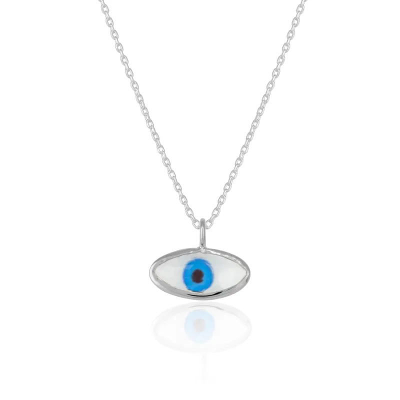 Transparent Glass Evil Eye Sterling Silver Necklace sold by Spero London